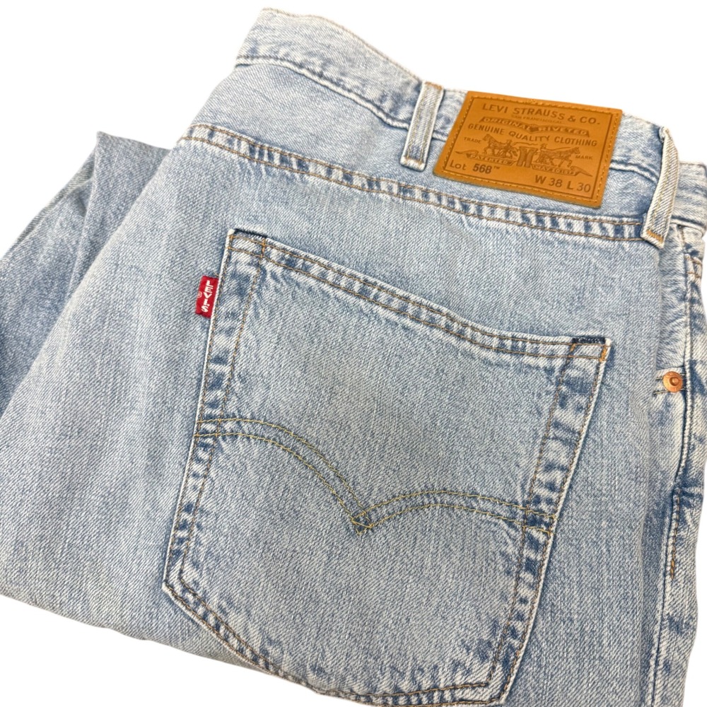 Levi's 568 Premium Loose Fit Jeans Mens 38x30 Light Wash Cotton Linen Denim